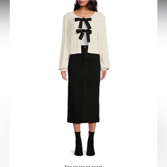 A Loves A High Rise Denim Slit Front Pencil Midi Skirt NWT Black - Picture 1 of 7